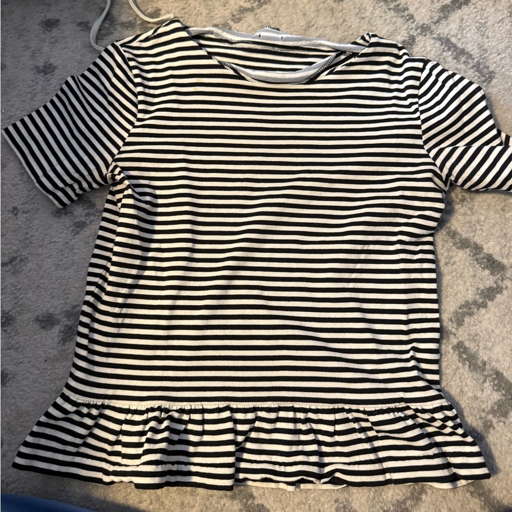 J. Crew Black and White Striped Ruffle Top
